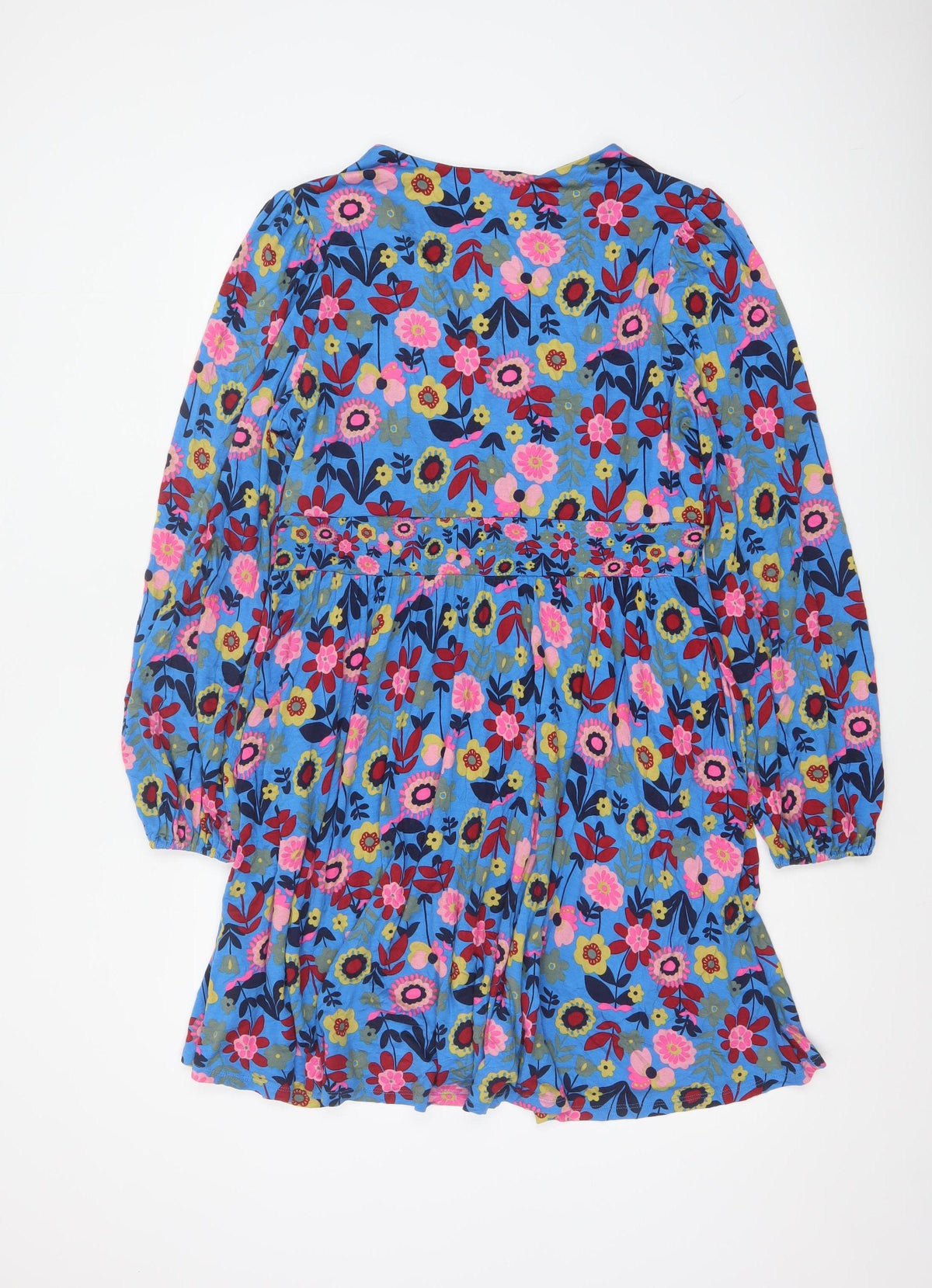 Boden Women Blue Floral Fit & Flare Jersey Dress UK 14 Long Sleeve