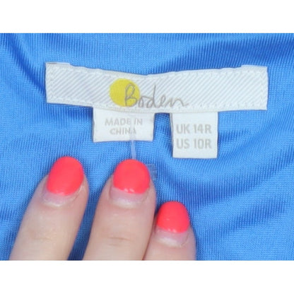 Boden Women Blue Floral Fit & Flare Jersey Dress UK 14 Long Sleeve