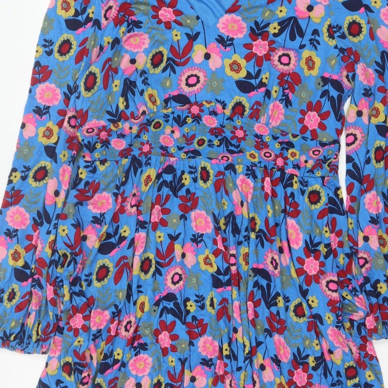 Boden Women Blue Floral Fit & Flare Jersey Dress UK 14 Long Sleeve