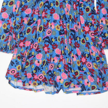 Boden Women Blue Floral Fit & Flare Jersey Dress UK 14 Long Sleeve
