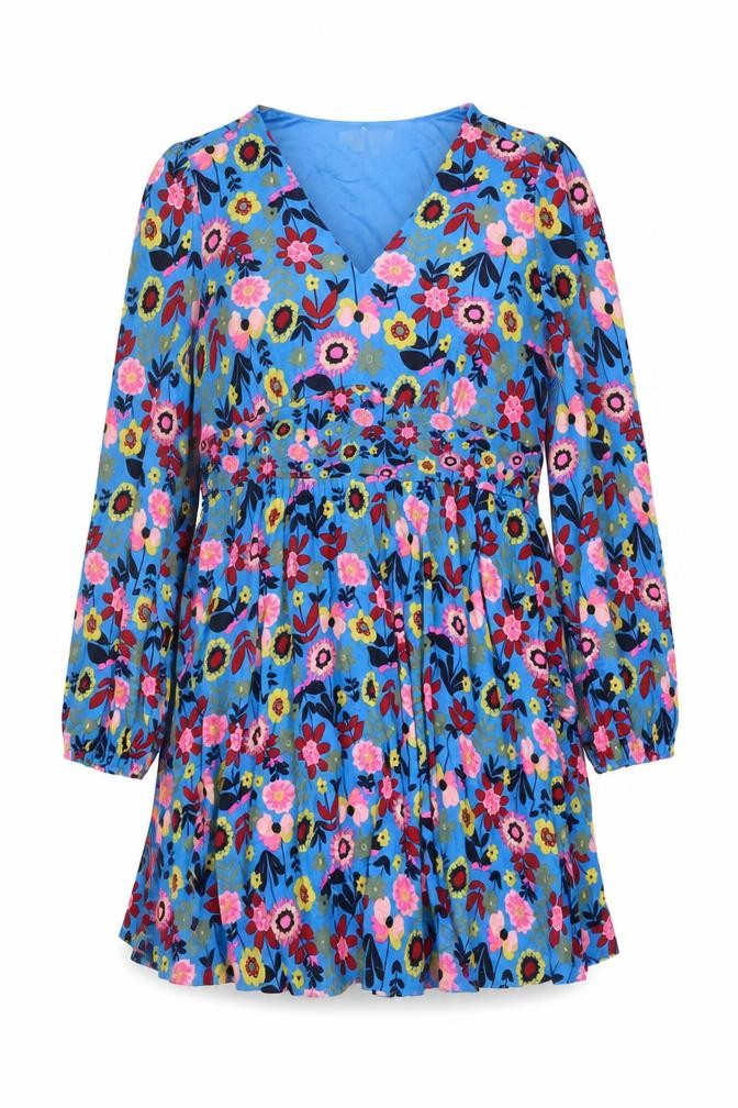 Boden Women Blue Floral Fit & Flare Jersey Dress UK 14 Long Sleeve
