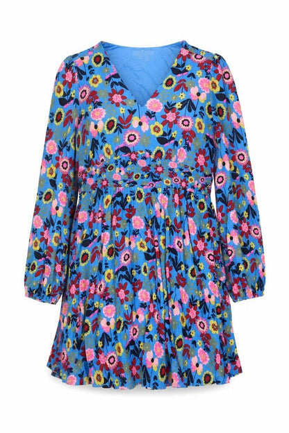 Boden Women Blue Floral Fit & Flare Jersey Dress UK 14 Long Sleeve