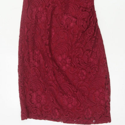 Joe Browns Women Red UK 10 Floral Lace Bodycon Knee Length Party Dress