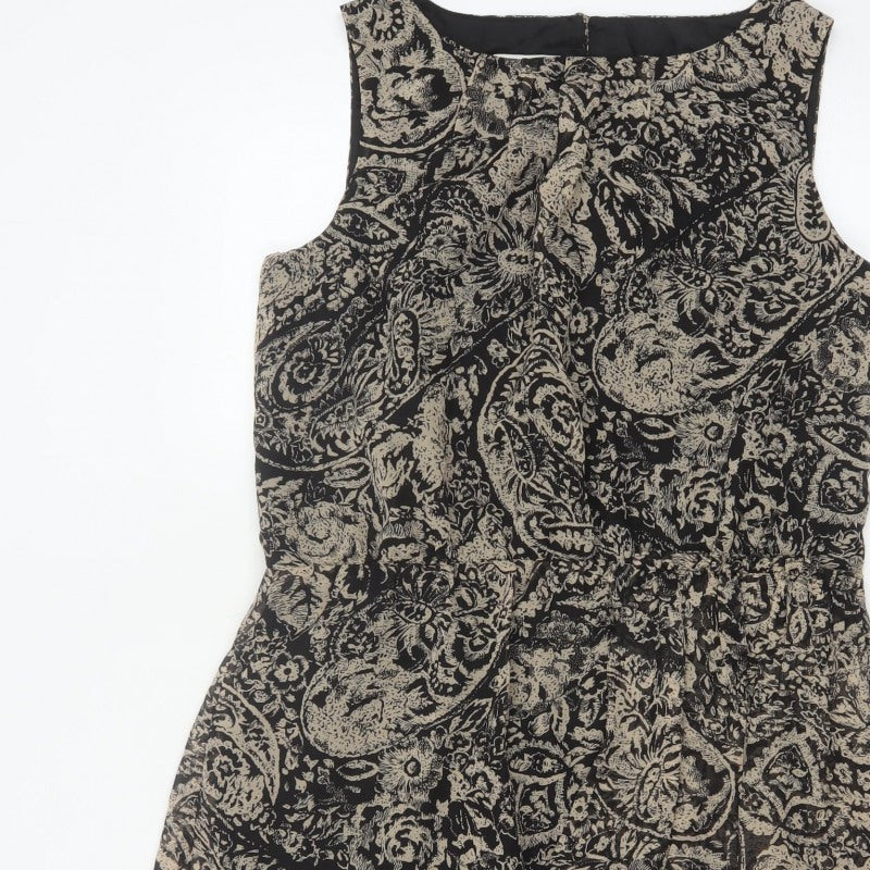 Monsoon Women Black Paisley Fit & Flare Knee Dress UK 14 Lined