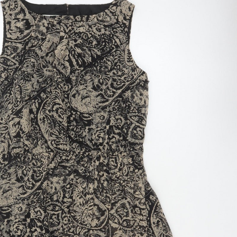 Monsoon Women Black Paisley Fit & Flare Knee Dress UK 14 Lined