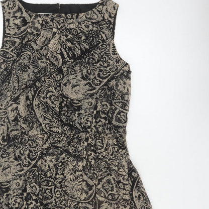 Monsoon Women Black Paisley Fit & Flare Knee Dress UK 14 Lined
