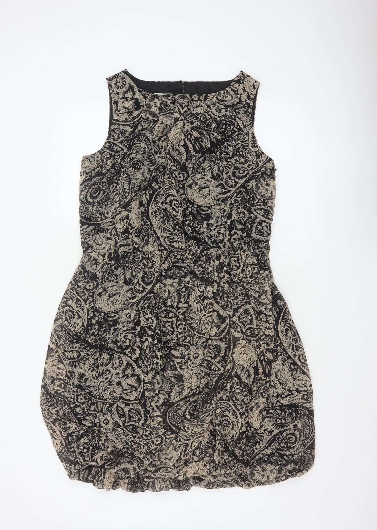 Monsoon Women Black Paisley Fit & Flare Knee Dress UK 14 Lined