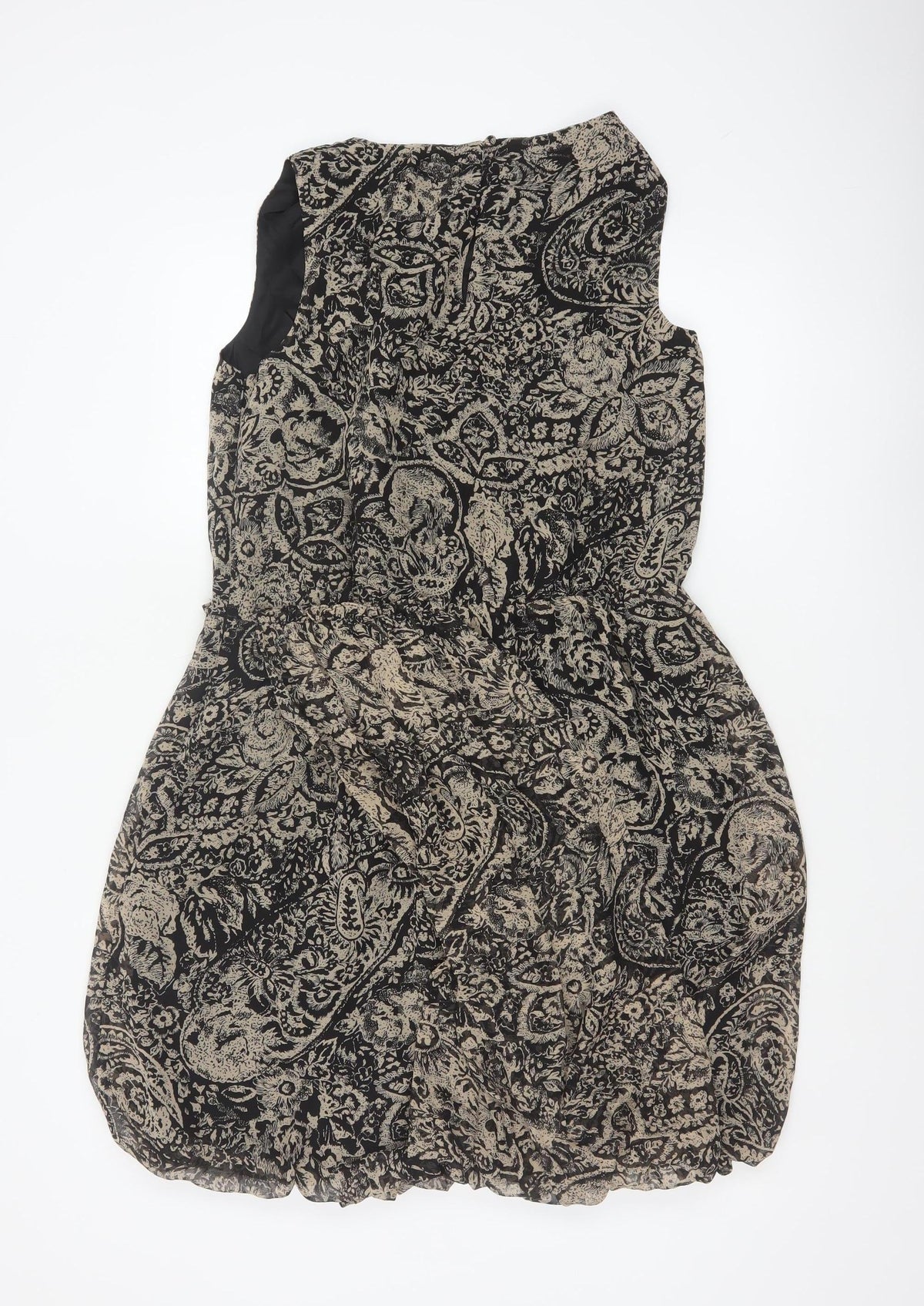 Monsoon Women Black Paisley Fit & Flare Knee Dress UK 14 Lined