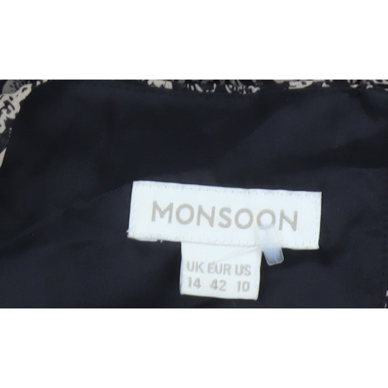 Monsoon Women Black Paisley Fit & Flare Knee Dress UK 14 Lined