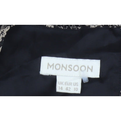 Monsoon Women Black Paisley Fit & Flare Knee Dress UK 14 Lined