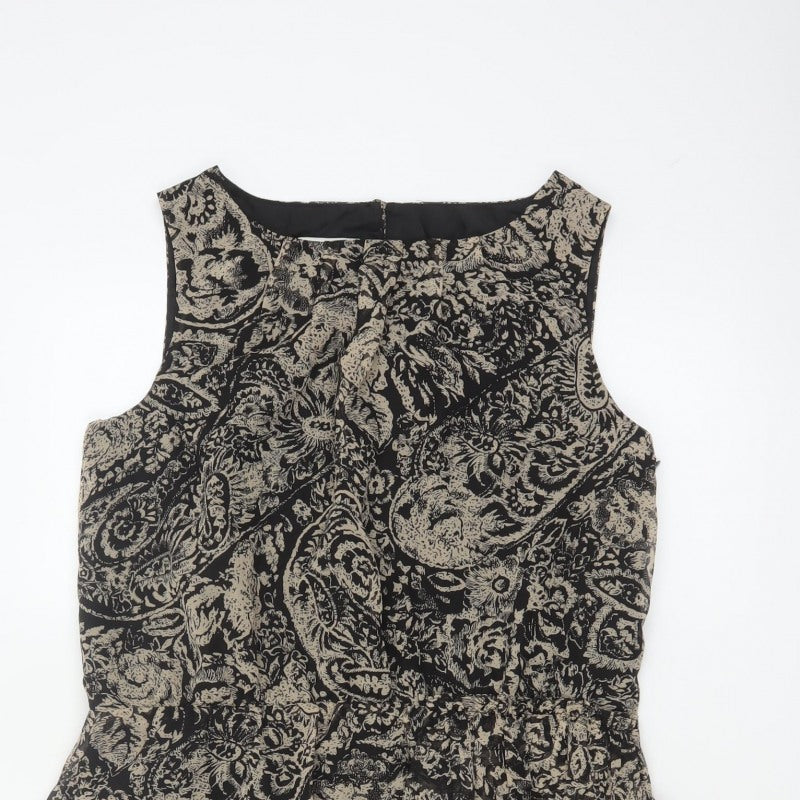 Monsoon Women Black Paisley Fit & Flare Knee Dress UK 14 Lined