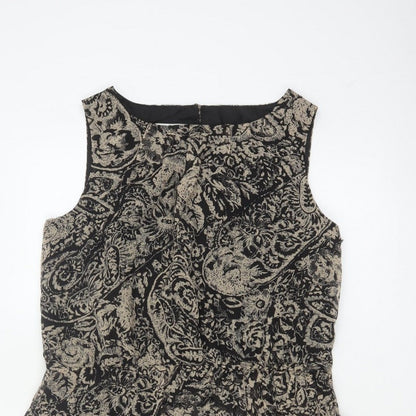 Monsoon Women Black Paisley Fit & Flare Knee Dress UK 14 Lined