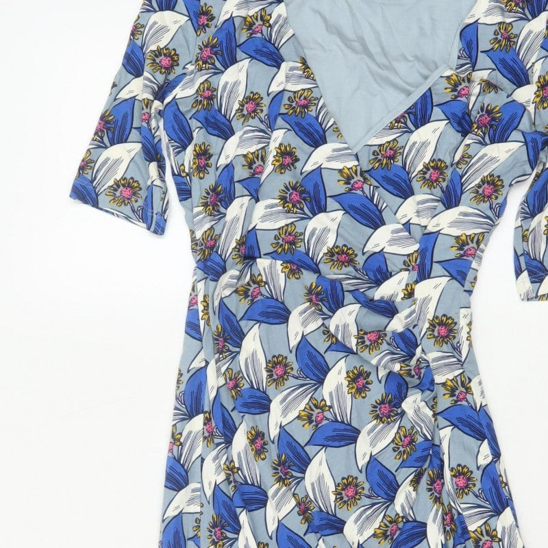 Boden Women Blue Floral V-Neck Ruched Long Jersey Dress UK 10