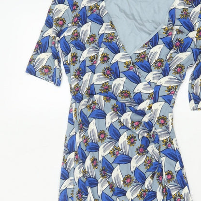 Boden Women Blue Floral V-Neck Ruched Long Jersey Dress UK 10