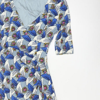 Boden Women Blue Floral V-Neck Ruched Long Jersey Dress UK 10