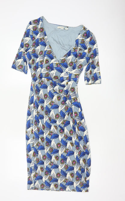 Boden Women Blue Floral V-Neck Ruched Long Jersey Dress UK 10