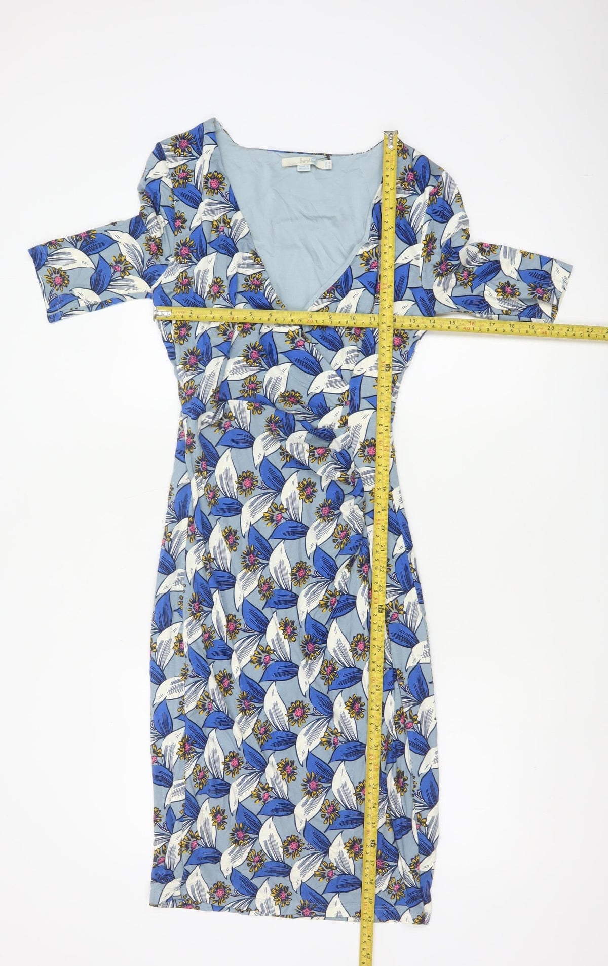 Boden Women Blue Floral V-Neck Ruched Long Jersey Dress UK 10