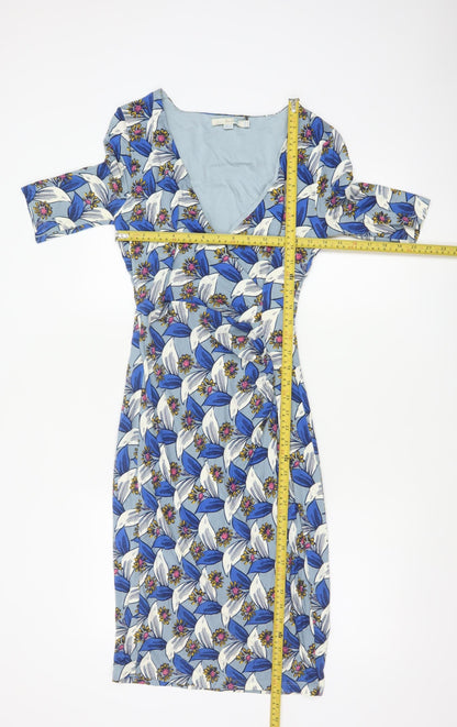 Boden Women Blue Floral V-Neck Ruched Long Jersey Dress UK 10