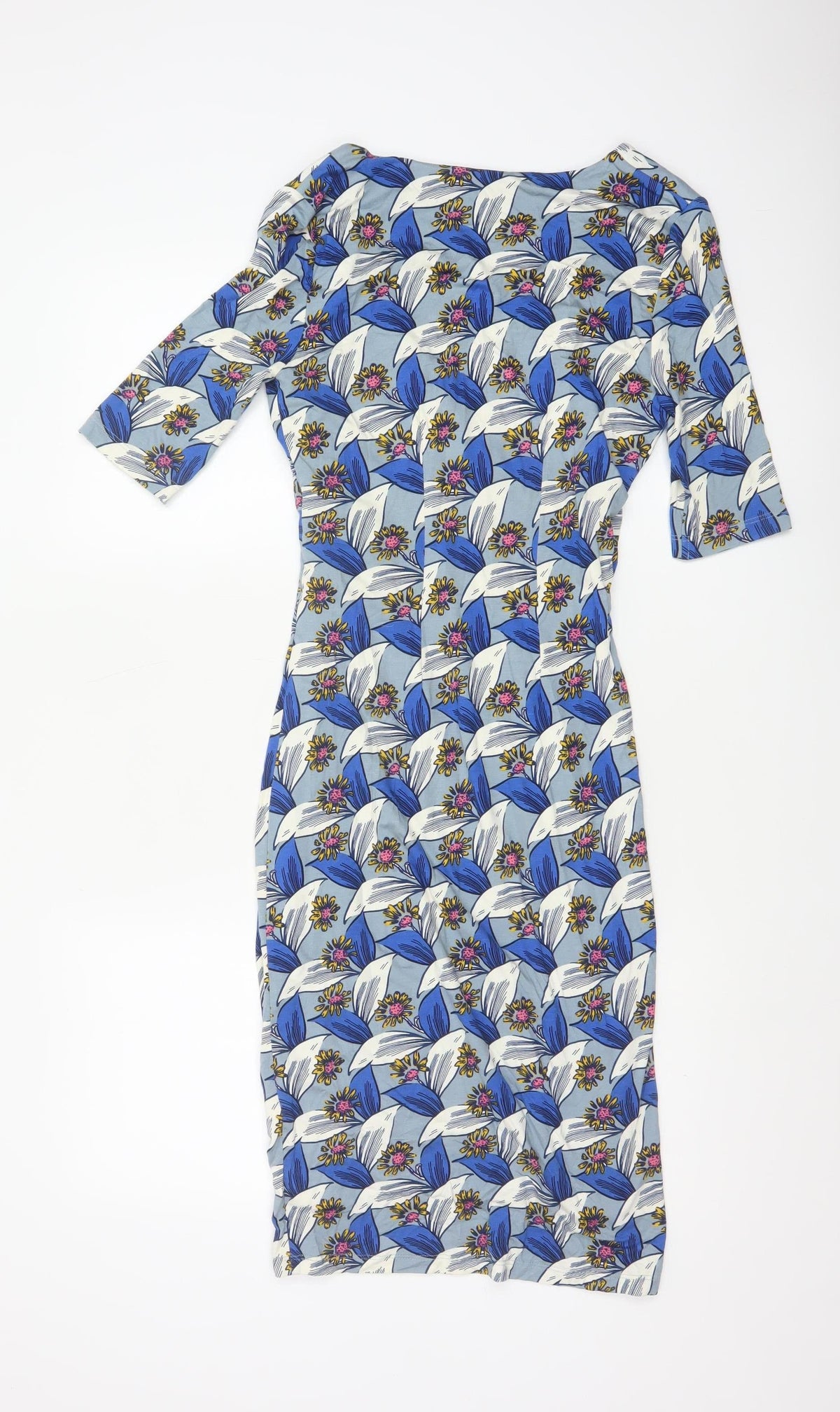 Boden Women Blue Floral V-Neck Ruched Long Jersey Dress UK 10