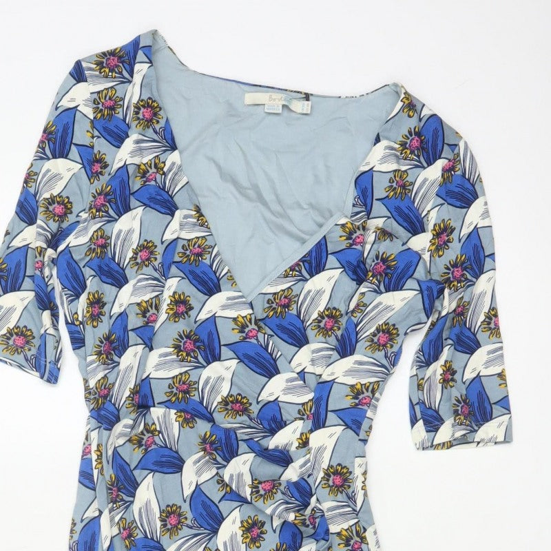 Boden Women Blue Floral V-Neck Ruched Long Jersey Dress UK 10