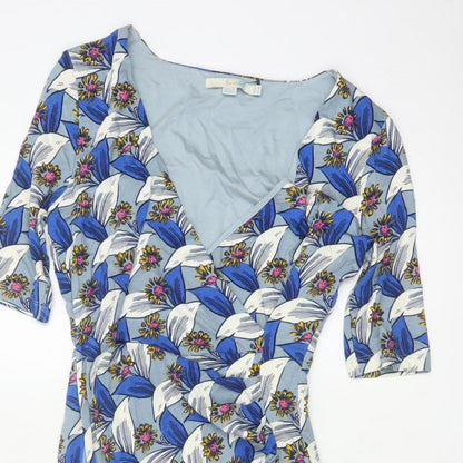 Boden Women Blue Floral V-Neck Ruched Long Jersey Dress UK 10