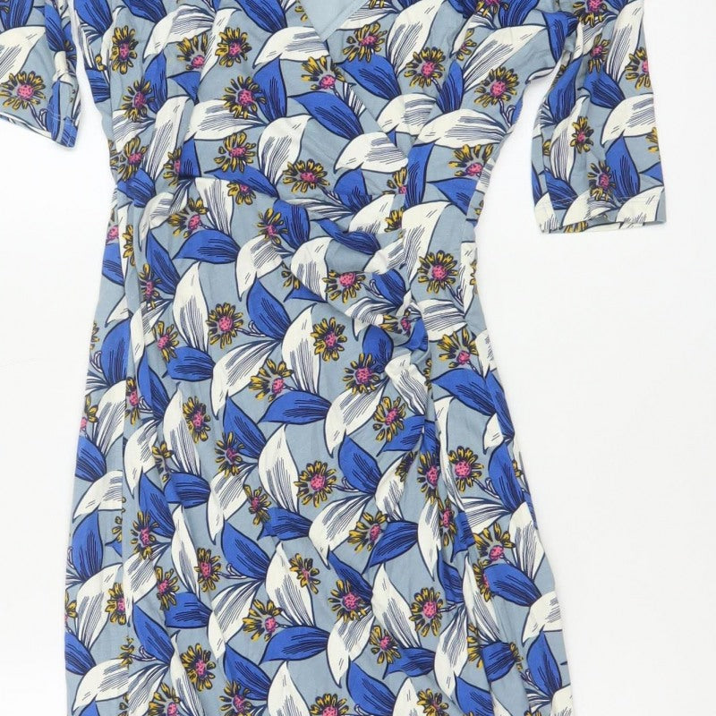 Boden Women Blue Floral V-Neck Ruched Long Jersey Dress UK 10