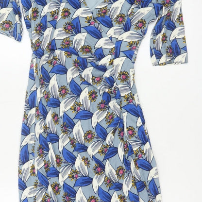 Boden Women Blue Floral V-Neck Ruched Long Jersey Dress UK 10