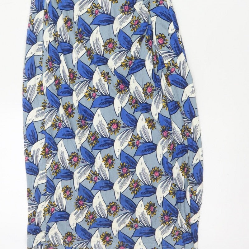 Boden Women Blue Floral V-Neck Ruched Long Jersey Dress UK 10