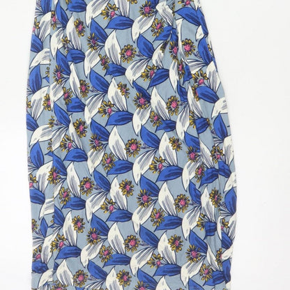 Boden Women Blue Floral V-Neck Ruched Long Jersey Dress UK 10