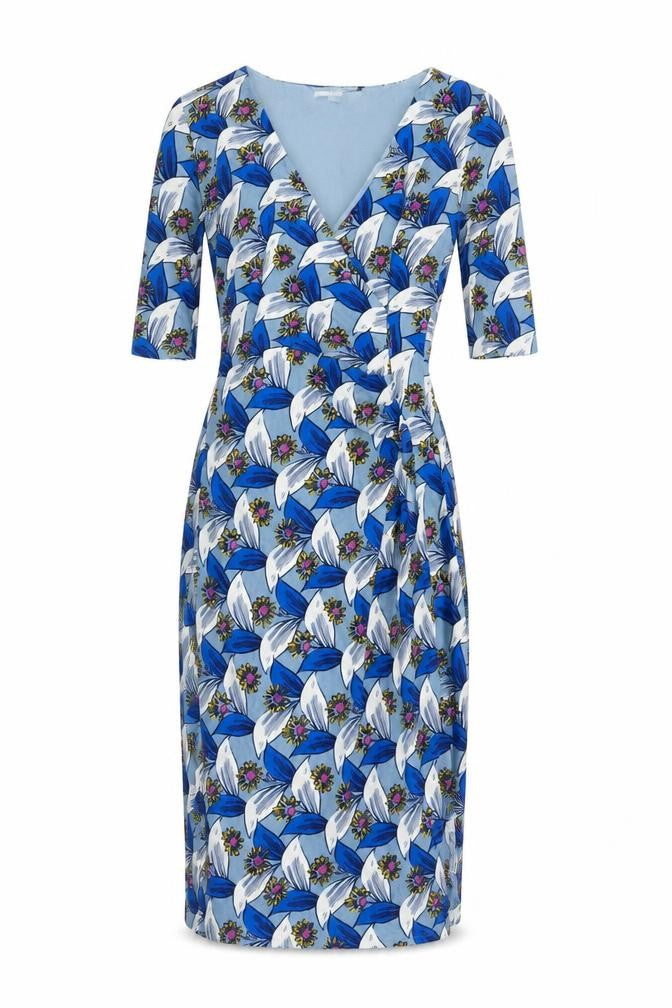 Boden Women Blue Floral V-Neck Ruched Long Jersey Dress UK 10