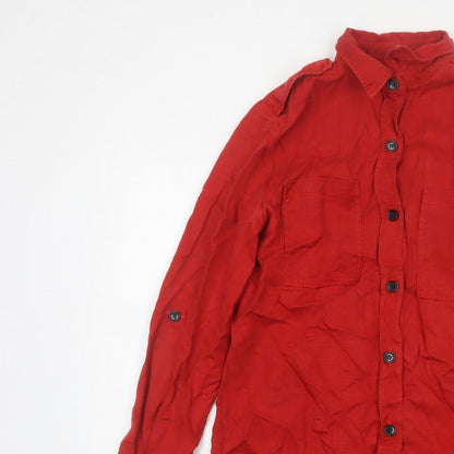 Zara Woman Red S Basic Lyocell Button-Up Shirt Long Sleeve Pockets