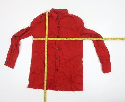 Zara Woman Red S Basic Lyocell Button-Up Shirt Long Sleeve Pockets