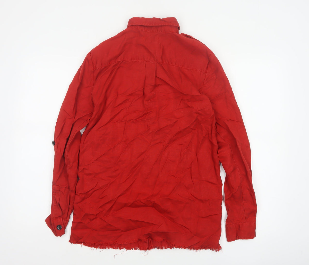 Zara Woman Red S Basic Lyocell Button-Up Shirt Long Sleeve Pockets