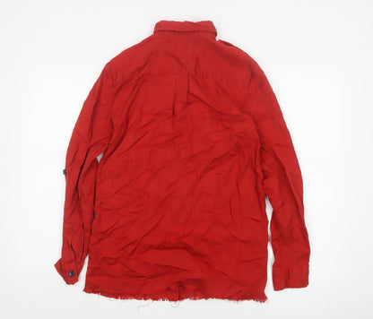 Zara Woman Red S Basic Lyocell Button-Up Shirt Long Sleeve Pockets
