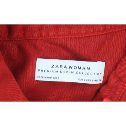 Zara Woman Red S Basic Lyocell Button-Up Shirt Long Sleeve Pockets