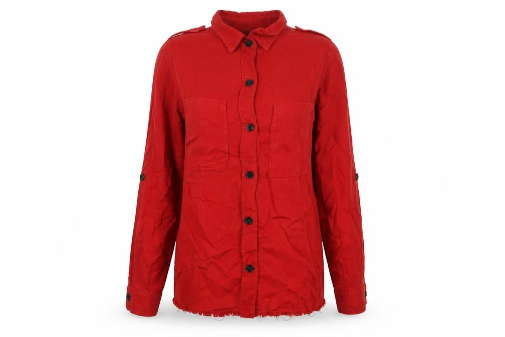 Zara Woman Red S Basic Lyocell Button-Up Shirt Long Sleeve Pockets