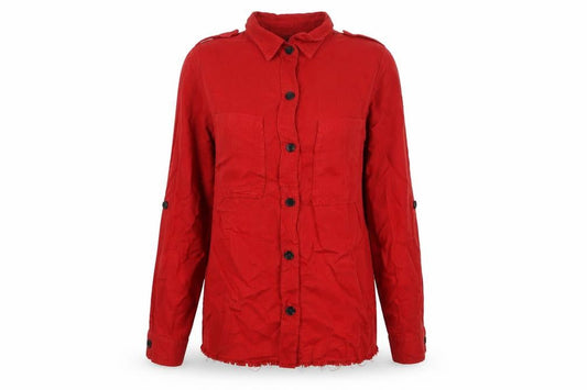 Zara Womens Woman Red S Basic Lyocell Button-Up Shirt Long Sleeve Pockets