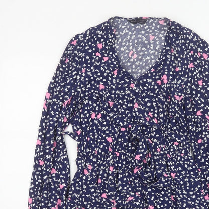 Marks and Spencer Women’s Blue Floral Wrap Blouse Size 6 Long Sleeve