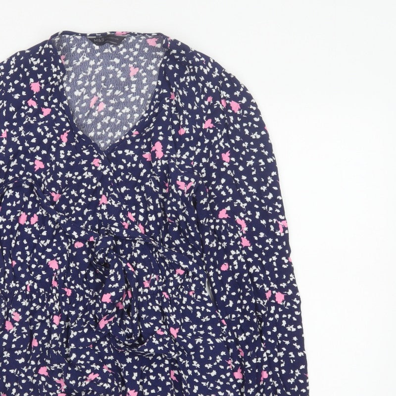 Marks and Spencer Women’s Blue Floral Wrap Blouse Size 6 Long Sleeve