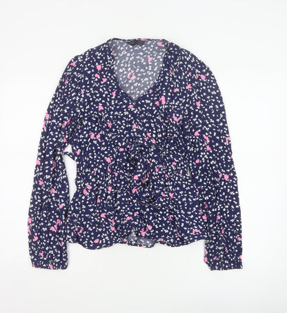 Marks and Spencer Women’s Blue Floral Wrap Blouse Size 6 Long Sleeve