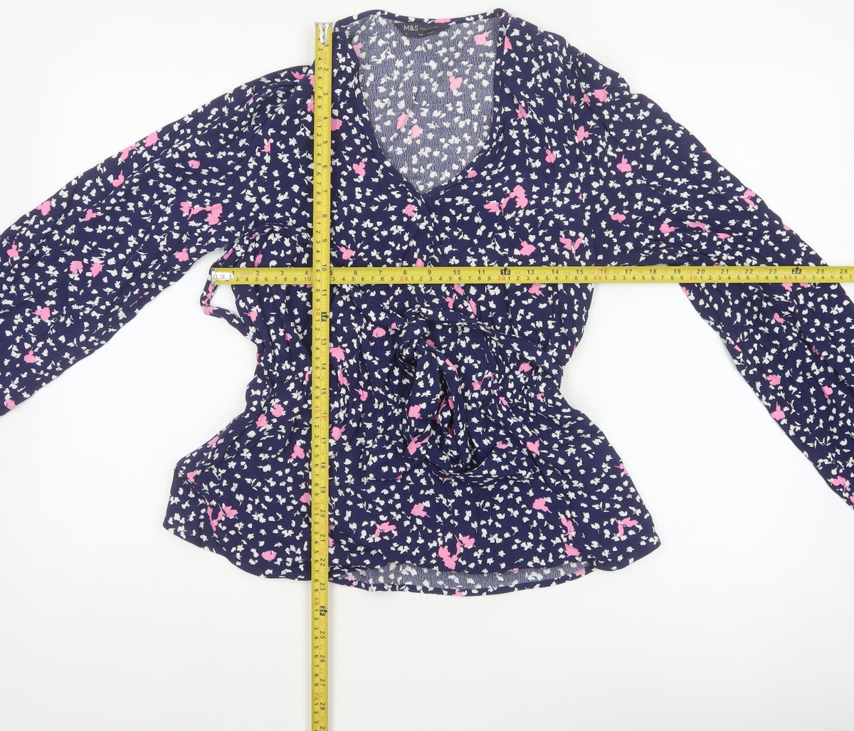 Marks and Spencer Women’s Blue Floral Wrap Blouse Size 6 Long Sleeve