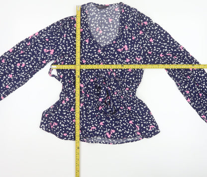Marks and Spencer Women’s Blue Floral Wrap Blouse Size 6 Long Sleeve