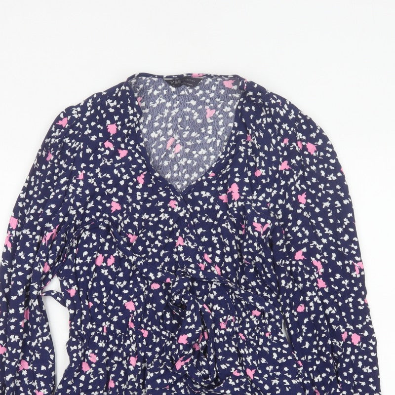 Marks and Spencer Women’s Blue Floral Wrap Blouse Size 6 Long Sleeve