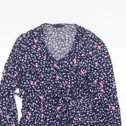 Marks and Spencer Women’s Blue Floral Wrap Blouse Size 6 Long Sleeve