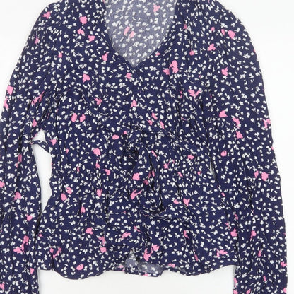 Marks and Spencer Women’s Blue Floral Wrap Blouse Size 6 Long Sleeve