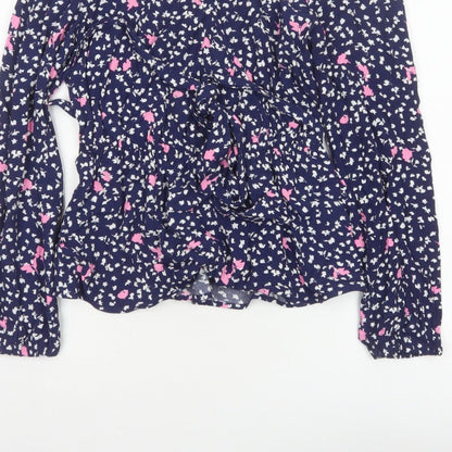 Marks and Spencer Women’s Blue Floral Wrap Blouse Size 6 Long Sleeve