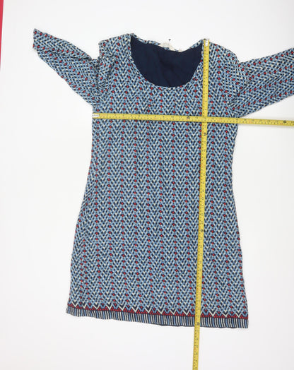 Seasalt Women Blue Chevron Print UK 14 Shift Knee Length Lined Dress