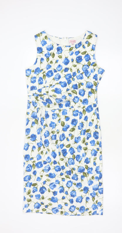 Phase Eight Women’s Blue Floral Cotton Stretch Sheath Dress UK 14