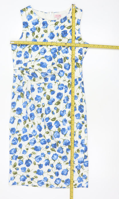 Phase Eight Women’s Blue Floral Cotton Stretch Sheath Dress UK 14