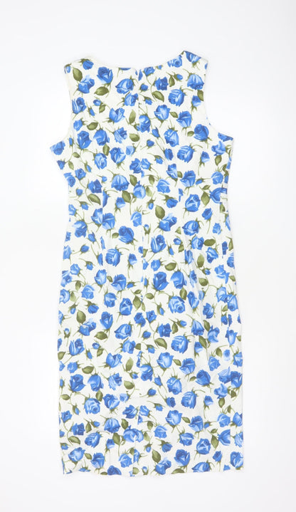 Phase Eight Women’s Blue Floral Cotton Stretch Sheath Dress UK 14